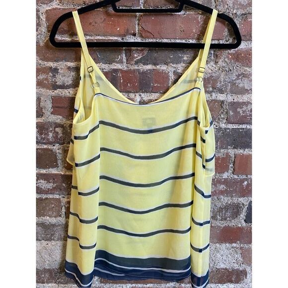 cabi Yellow/Blue Striped with Front Tie String Straps Sleeveless Blouse Women’s - Picture 3 of 7